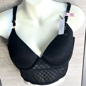 NWT 36C Victoria’s Secret Black Corset with Icon push up bra